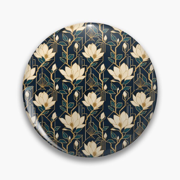 Item preview, Magnolia Art Deco Cream Teal Navy Seamless Pattern designed and sold by Inkworksbyshery.