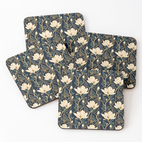 Item preview, Magnolia Art Deco Cream Teal Navy Seamless Pattern designed and sold by Inkworksbyshery.