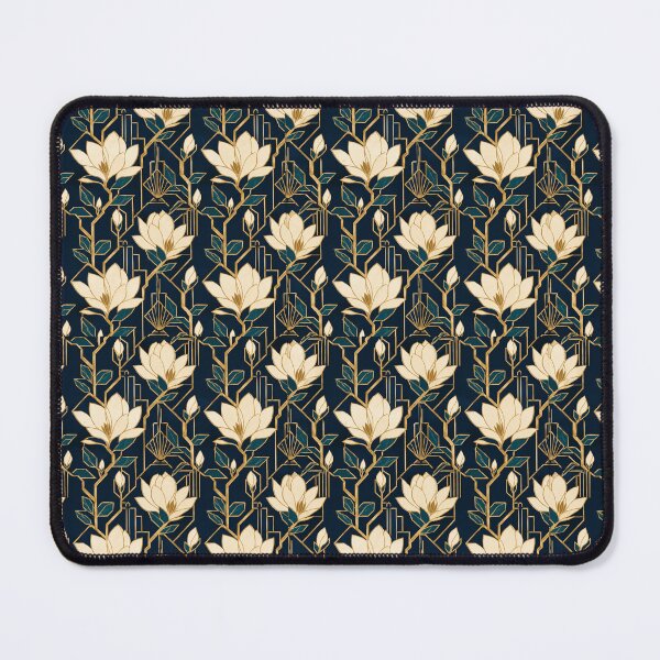 Item preview, Magnolia Art Deco Cream Teal Navy Seamless Pattern designed and sold by Inkworksbyshery.