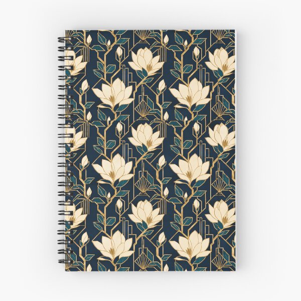 Item preview, Magnolia Art Deco Cream Teal Navy Seamless Pattern designed and sold by Inkworksbyshery.
