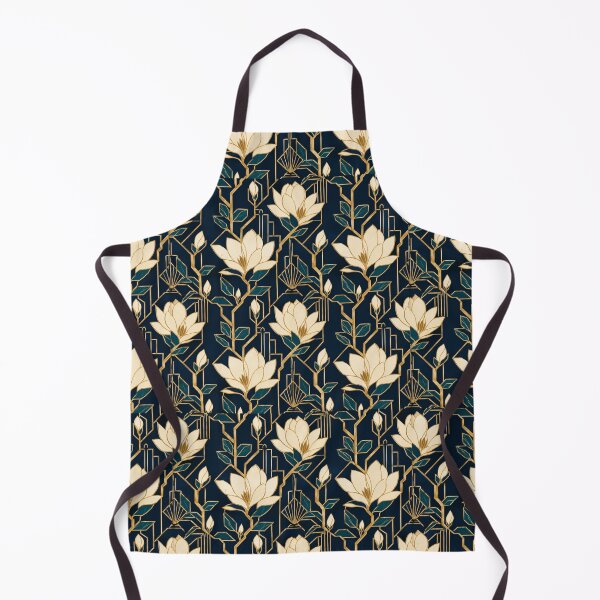 Item preview, Magnolia Art Deco Cream Teal Navy Seamless Pattern designed and sold by Inkworksbyshery.