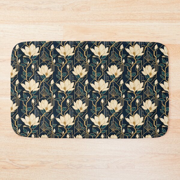 Item preview, Magnolia Art Deco Cream Teal Navy Seamless Pattern designed and sold by Inkworksbyshery.