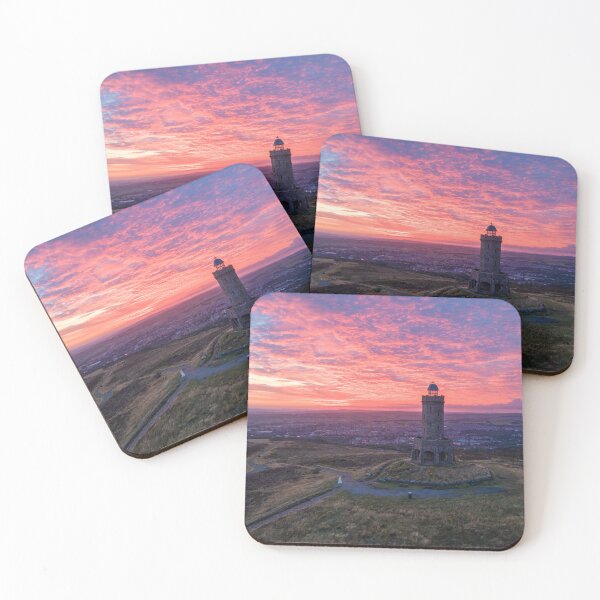 Item preview, Darwen Tower Sunrise — Dramatic Red Sky Aerial Drone, Darwen Moor, Lancashire designed and sold by Shafiq Khan.