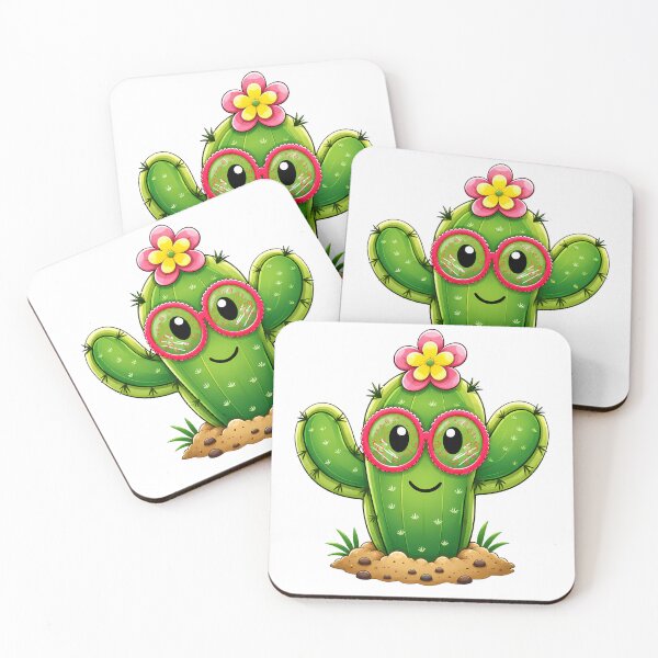 Item preview, Cute Cactus with Pink Glasses and Flower – Adorable Desert Plant Cartoon designed and sold by SamiOmar94.