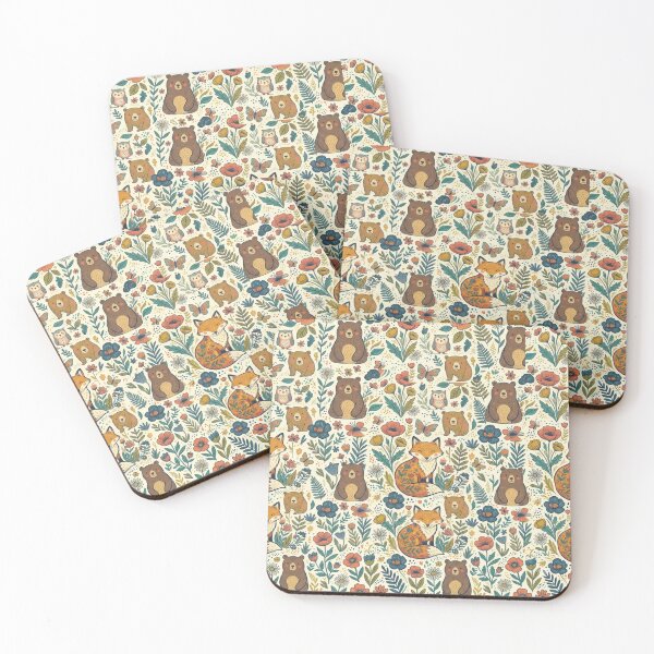 Item preview, Cute woodland animal pattern with bears, foxes and owls – floral seamless design designed and sold by Lexyfy.