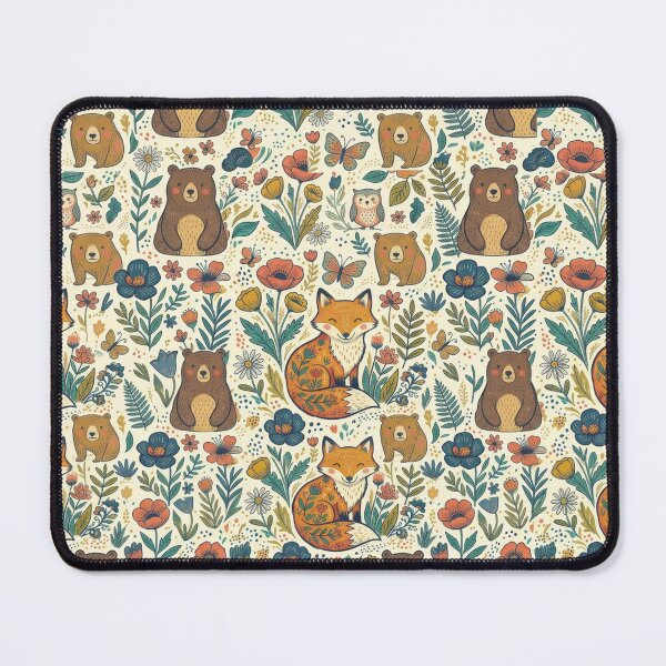 Item preview, Cute woodland animal pattern with bears, foxes and owls – floral seamless design designed and sold by Lexyfy.