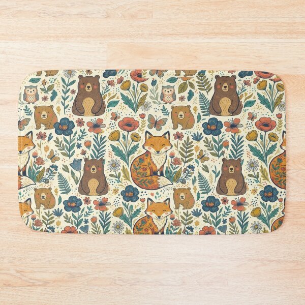 Item preview, Cute woodland animal pattern with bears, foxes and owls – floral seamless design designed and sold by Lexyfy.