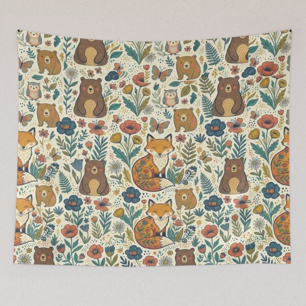 Item preview, Cute woodland animal pattern with bears, foxes and owls – floral seamless design designed and sold by Lexyfy.