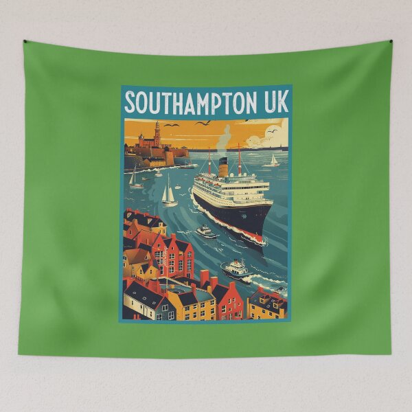 Item preview, Southampton UK travel poster in the style of 50s screen print travel posters designed and sold by windmildesigner.