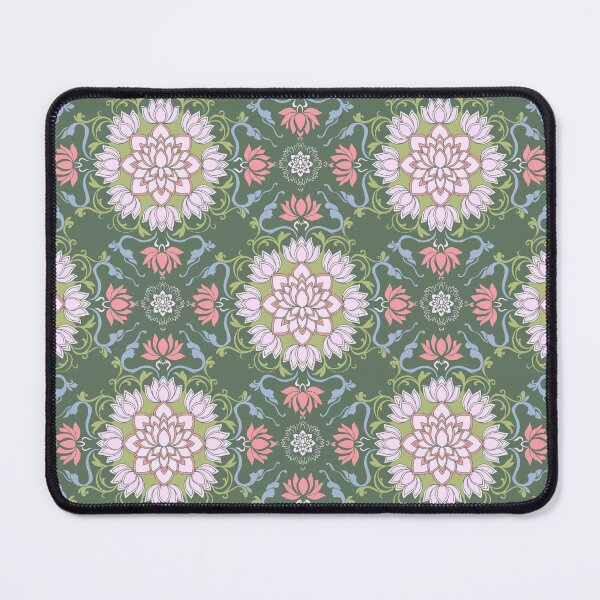 Item preview, Vintage Art Nouveau Lotus Mandala Pattern - Olive Green & Pink designed and sold by joniJhon_design.