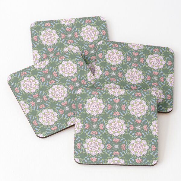 Item preview, Vintage Art Nouveau Lotus Mandala Pattern - Olive Green & Pink designed and sold by joniJhon_design.