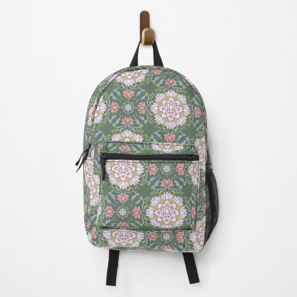 Item preview, Vintage Art Nouveau Lotus Mandala Pattern - Olive Green & Pink designed and sold by joniJhon_design.