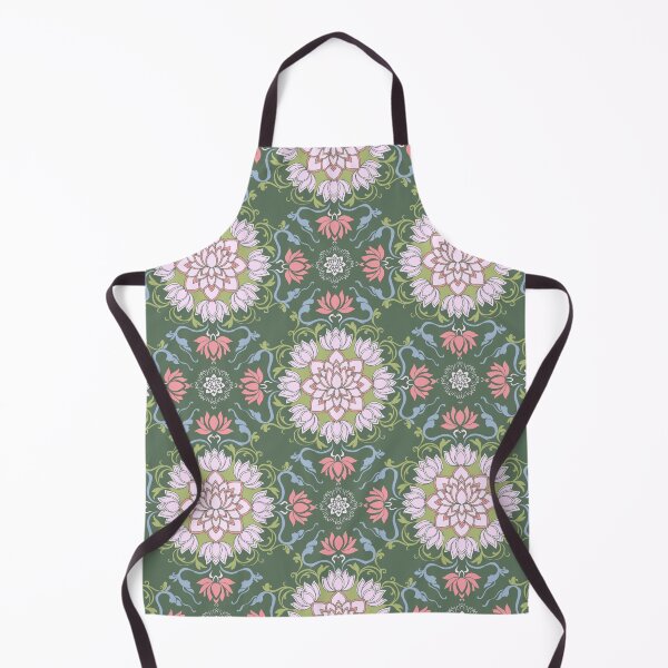 Item preview, Vintage Art Nouveau Lotus Mandala Pattern - Olive Green & Pink designed and sold by joniJhon_design.
