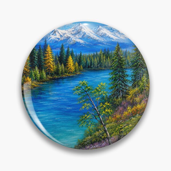 Item preview, Snowy Cold Mountains Lake Colourful Flowers Nature River Artwork designed and sold by MarlinMatt.