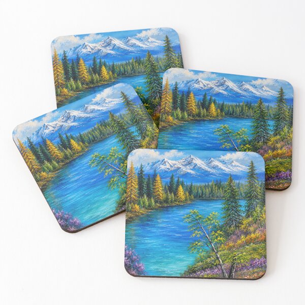 Item preview, Snowy Cold Mountains Lake Colourful Flowers Nature River Artwork designed and sold by MarlinMatt.