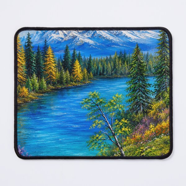 Item preview, Snowy Cold Mountains Lake Colourful Flowers Nature River Artwork designed and sold by MarlinMatt.