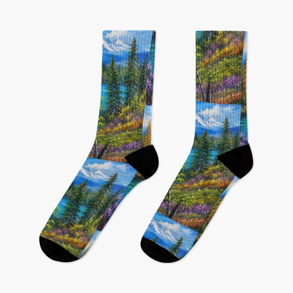 Item preview, Snowy Cold Mountains Lake Colourful Flowers Nature River Artwork designed and sold by MarlinMatt.