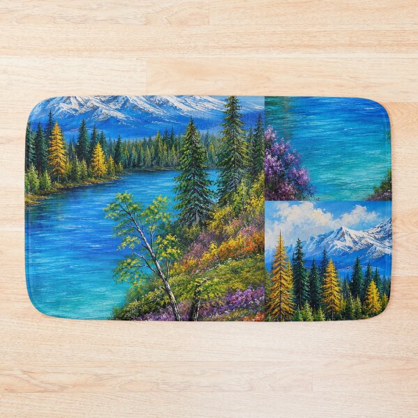 Item preview, Snowy Cold Mountains Lake Colourful Flowers Nature River Artwork designed and sold by MarlinMatt.