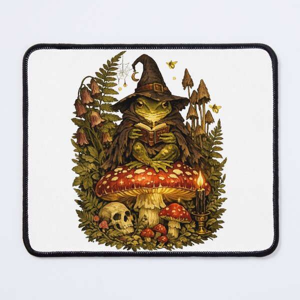 Item preview, Wizard Frog on Glowing Toadstool | Gothic Cottagecore Vintage Botanical Mushroom Art designed and sold by LuxeBuzz.