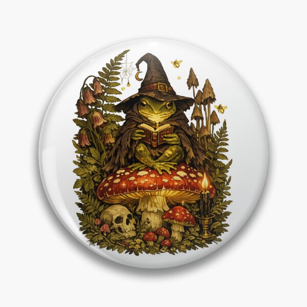 Item preview, Wizard Frog on Glowing Toadstool | Gothic Cottagecore Vintage Botanical Mushroom Art designed and sold by LuxeBuzz.