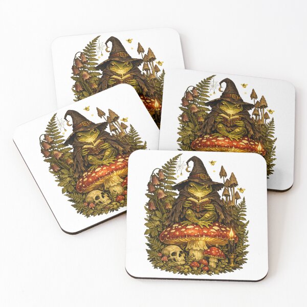 Item preview, Wizard Frog on Glowing Toadstool | Gothic Cottagecore Vintage Botanical Mushroom Art designed and sold by LuxeBuzz.