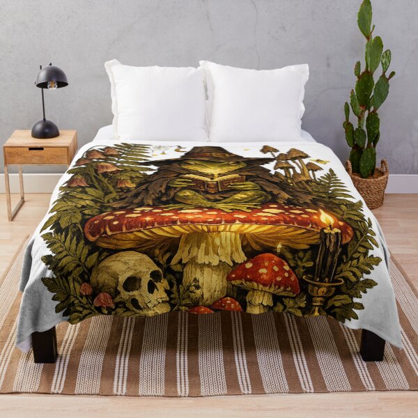Item preview, Wizard Frog on Glowing Toadstool | Gothic Cottagecore Vintage Botanical Mushroom Art designed and sold by LuxeBuzz.