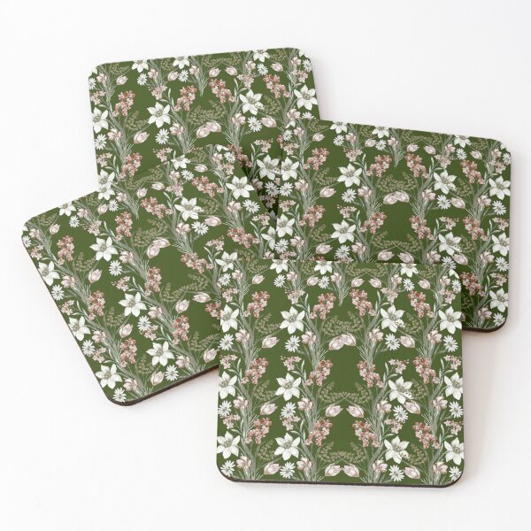 Item preview, Olive Green Botanical Lily and Blush Tulip Pattern designed and sold by ​Jyoti Digital Artist.
