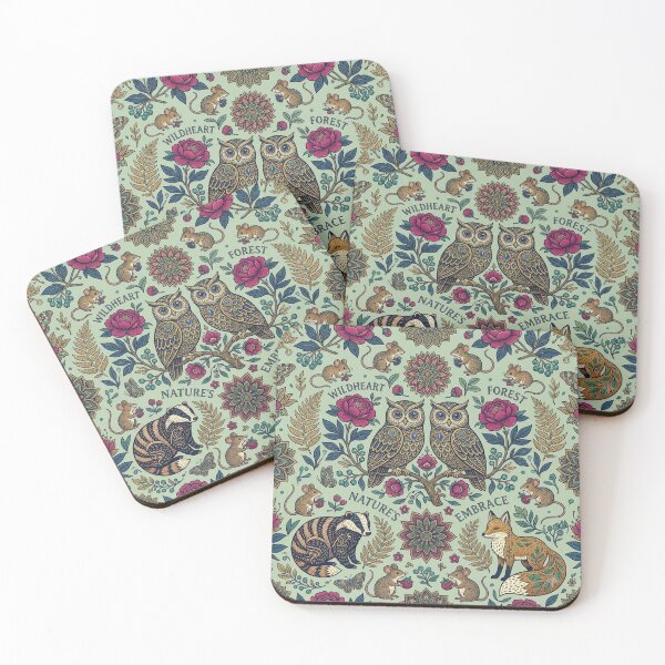 Item preview, Wildheart Forest pattern with owls, fox and badger – Boho floral design designed and sold by Lexyfy.