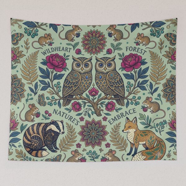 Item preview, Wildheart Forest pattern with owls, fox and badger – Boho floral design designed and sold by Lexyfy.