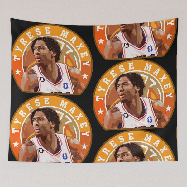 Item preview, Tyrese Maxey Basketball Portrait Artwork with Circular Typography Graphic Design designed and sold by Zigmak.