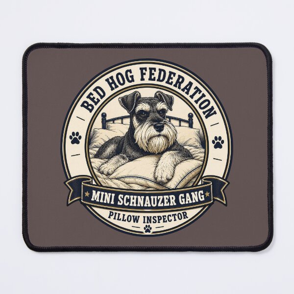 Item preview, Bed Hog Federation - Mini Schnauzer Gang - Pillow Inspector/Funny Schnauzer Dog Badge Logo designed and sold by Halejo68.