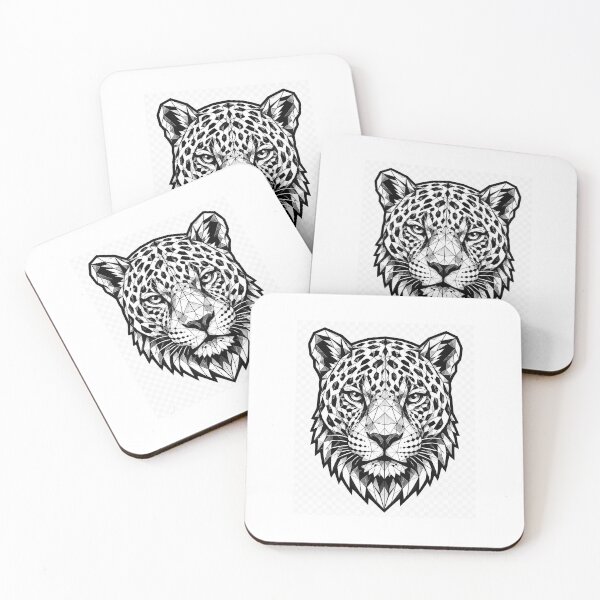 Item preview, Geometric Jaguar Head | Low Poly Wildlife Vector | Black & White Big Cat Sticker designed and sold by DesertInkArt.