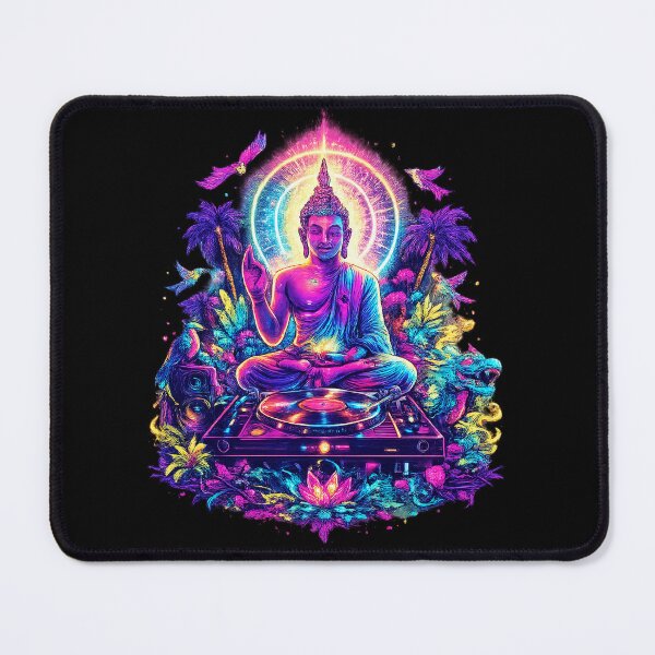 Item preview, Psychedelic Buddha DJ Neon Meditation Music Art designed and sold by LiftyGifts.