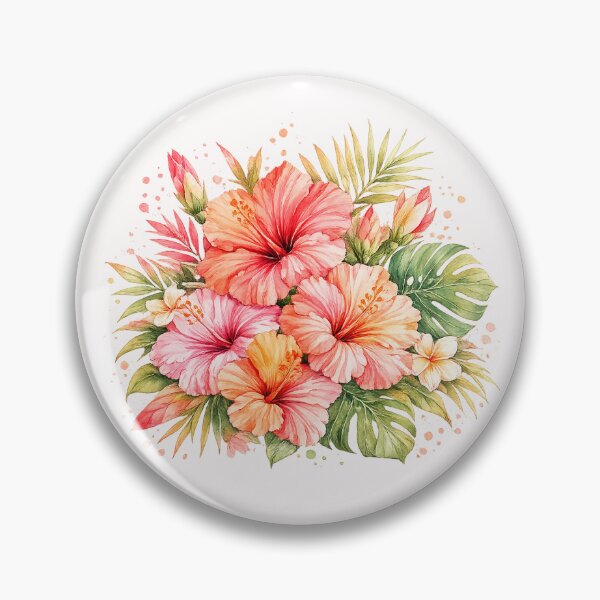 Item preview, Coral Bloom Hibiscus Bouquet | Watercolor Tropical Floral Art | Botanical Flower Illustration designed and sold by IamNolmo.