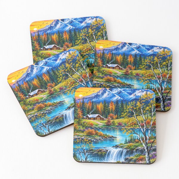 Item preview, Bright Vibrant Snowy Mountain Lake and Waterfall Cabin Retreat designed and sold by MarlinMatt.