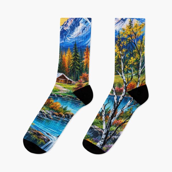 Item preview, Bright Vibrant Snowy Mountain Lake and Waterfall Cabin Retreat designed and sold by MarlinMatt.