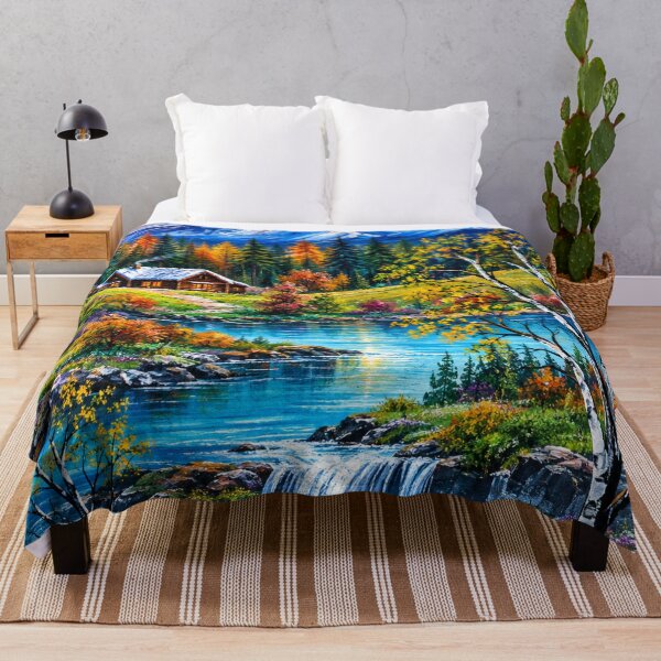 Item preview, Bright Vibrant Snowy Mountain Lake and Waterfall Cabin Retreat designed and sold by MarlinMatt.