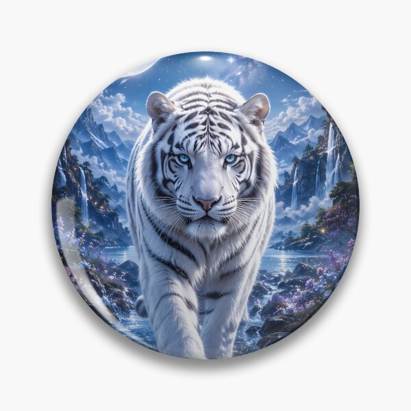 Item preview, White Tiger Moonlit Stream Fantasy Landscape Art | Majestic Wildlife Under the Starry Night Sky designed and sold by ManJiangHong.