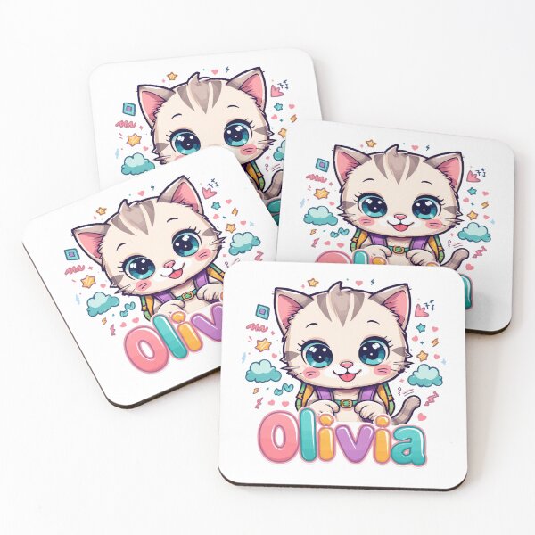 Item preview, Olivia Cute Cat Personalized Girls Back To School designed and sold by EchoPrint Co..