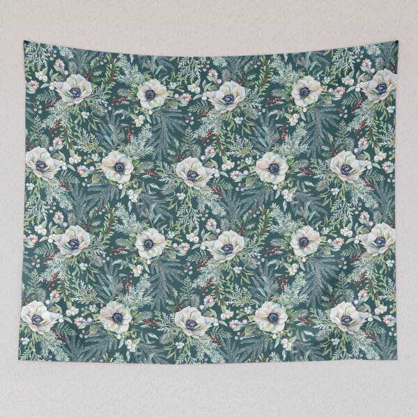 Item preview, White Winter Anemones Watercolor Frowers Berries & Botanical Greenery designed and sold by art-tee-ua.