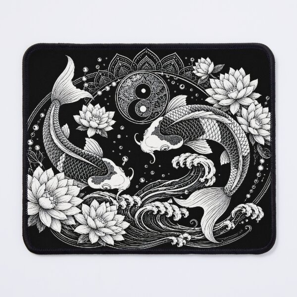 Item preview, Yin Yang Koi Fish Mandala Art Print | Black and White Japanese Wall Art | Sacred Geometry Animal Illustration | Lotus Zen Decor designed and sold by suryabumblee.