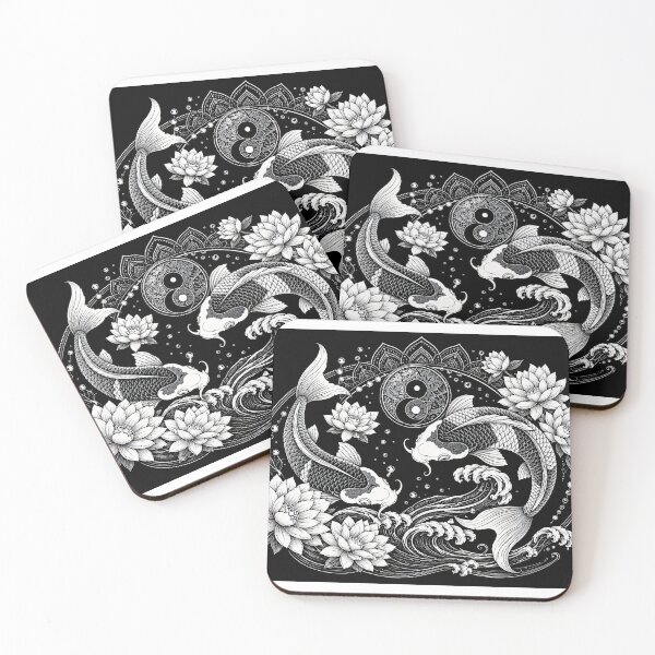 Item preview, Yin Yang Koi Fish Mandala Art Print | Black and White Japanese Wall Art | Sacred Geometry Animal Illustration | Lotus Zen Decor designed and sold by suryabumblee.
