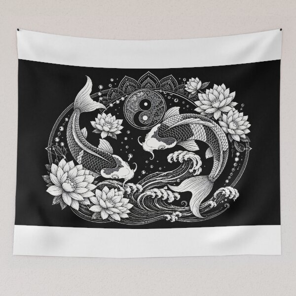 Item preview, Yin Yang Koi Fish Mandala Art Print | Black and White Japanese Wall Art | Sacred Geometry Animal Illustration | Lotus Zen Decor designed and sold by suryabumblee.
