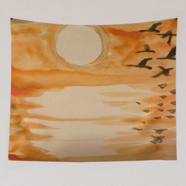 Item preview, Sun Over Lake With Geese Flying By designed and sold by pinkyjainpan.