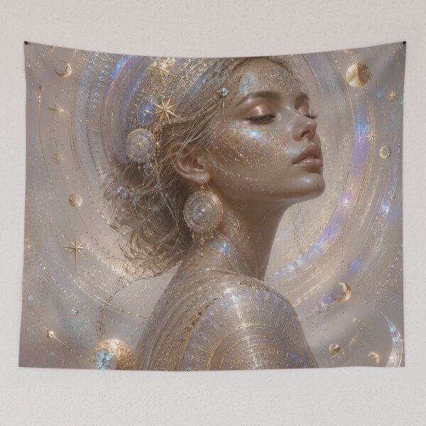 Item preview, Celestial Woman Portrait with Golden Aura designed and sold by aurelixagency.