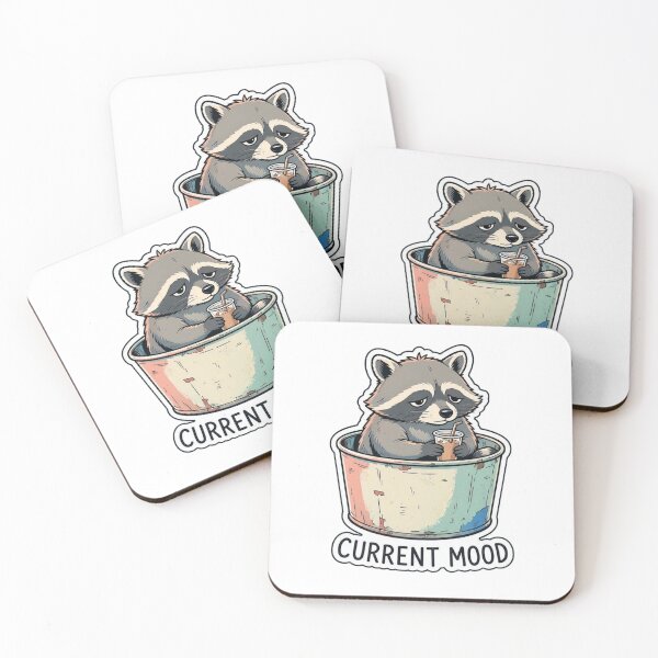 Item preview, Tired Raccoon with Iced Coffee Sticker - Current Mood Funny Trash Panda Vintage Art designed and sold by crazyhome.