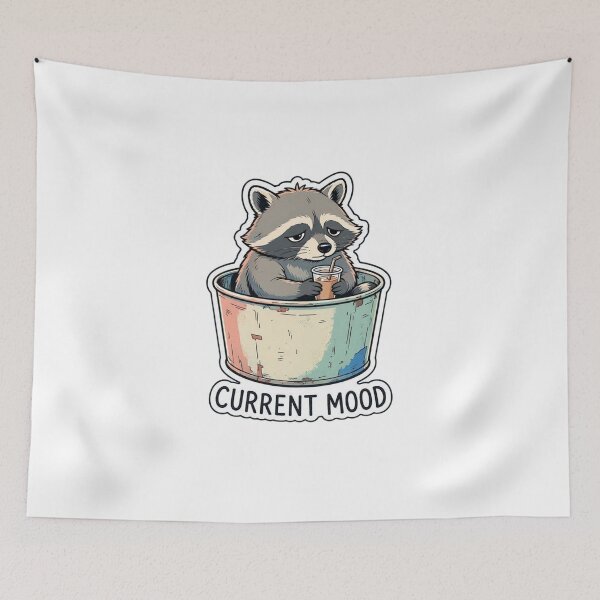 Item preview, Tired Raccoon with Iced Coffee Sticker - Current Mood Funny Trash Panda Vintage Art designed and sold by crazyhome.