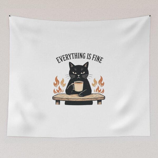 Item preview, Everything is Fine Funny Black Cat - Relatable Vintage Humor Art designed and sold by crazyhome.