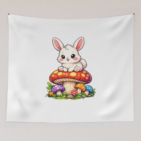 Item preview, A cute rabbit is sitting on a mushroom. designed and sold by Designfs.