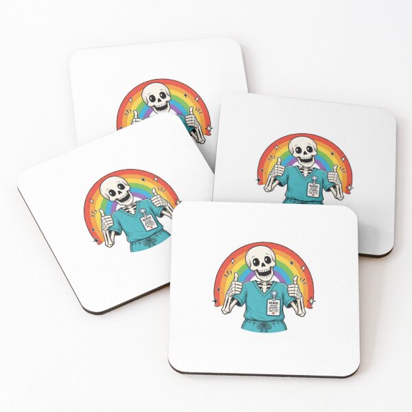 Item preview, Funny Nurse Skeleton Superhero Badge Rainbow Thumbs Up designed and sold by ByKayaPrints.